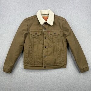 Levis Jacket Mens Small Brown Sherpa Fleece Lined Trucker Cotton Canvas